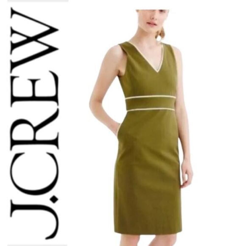 J. Crew womens Green v-neck sleeveless Piped sheath dress size 2